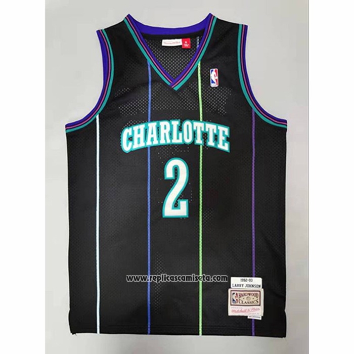 Camiseta Charlotte Hornets Larry Johnson #2 Mitchell & Ness 1992-93 Negro